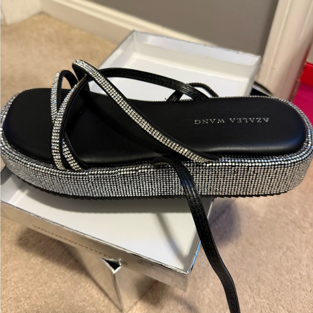AKIRA Black and Silver Strappy Sandals